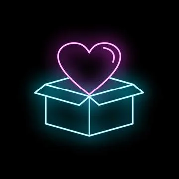 Heart emerging from delivery box with glowing neon light Stock Illustration