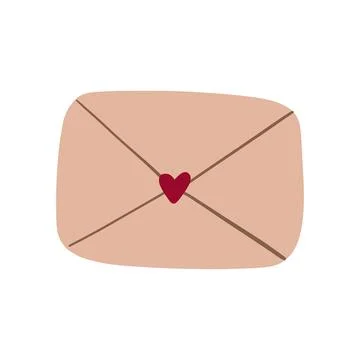 Heart envelope, closed craft envelope, love letter. Doodle, vector illustrati Stock Illustration