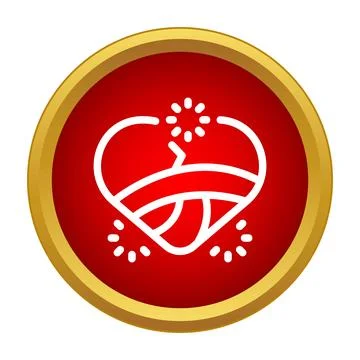 Heart exploding with fireworks on red button icon 스톡 일러스트
