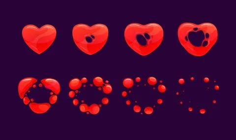 Heart explosion sprite, vector animation frame Stock Illustration
