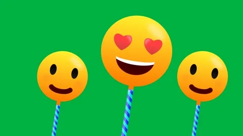 Heart eye and blushing expression swinging emoji animation isolated on gree.. Stock Footage 281439076