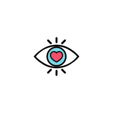 Heart in the eye icon flat. Love stories symbol. Valentines day concept. Vect Stock Illustration