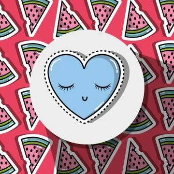 Heart with eyes patch over watermelon background Ilustración de archivo