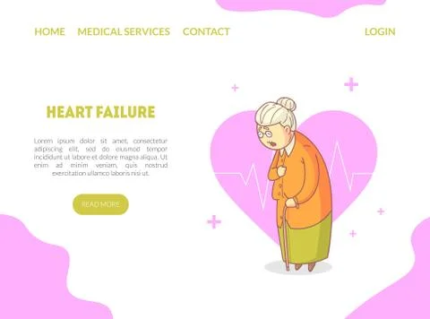 Heart Failure Landing Page, Elderly Woman Suffering from Heartache Walking with Stock Illustration