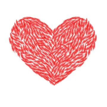Heart of feathers vector isolated red on white background Stock Illustration