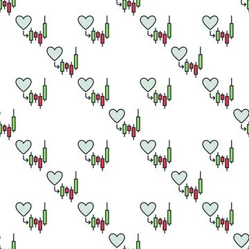 Heart with Financial Candlestick Chart vector colored seamless pattern 스톡 일러스트