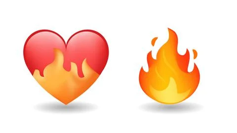 Heart on fire and fire flame emoji vector illustration set Stock Illustration