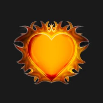 Heart on fire on a dark background. Vector. Stock Illustration