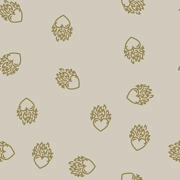 Heart on fire line vector seamless pattern Stock Illustration