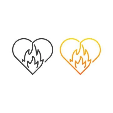 Heart on fire, love fire. Vector icon template Stock Illustration