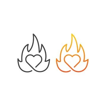 Heart on fire, love fire. Vector icon template Stock Illustration