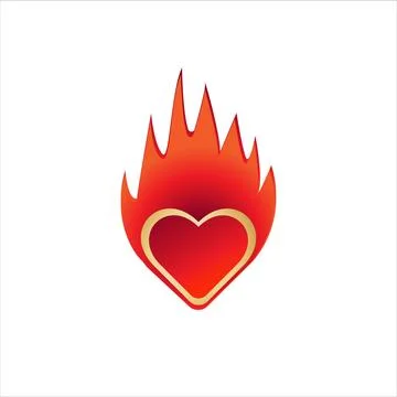 Heart with fire vector illustration isolated on white background. Love Burn.. Illustrazione stock