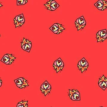 Heart on fire vector seamless pattern Illustrazione stock