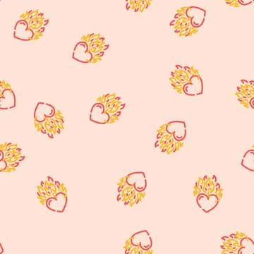 Heart on fire vector seamless pattern Stock Illustration