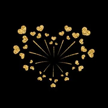 Heart firework gold vector isolated Stock Illustration