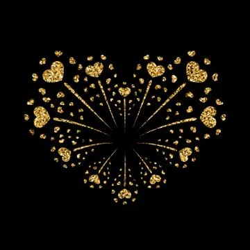 Heart firework gold vector isolated Stock Illustration