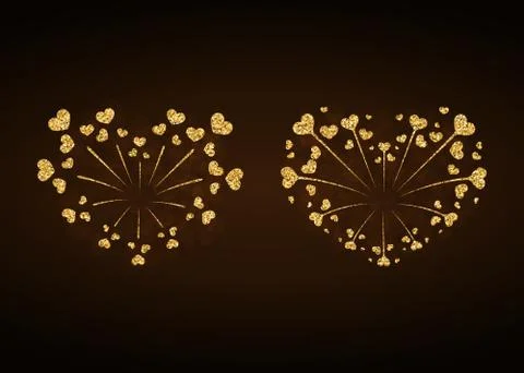Heart firework gold vector isolated Stock Illustration