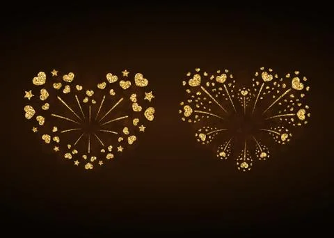Heart firework gold vector isolated Stock Illustration