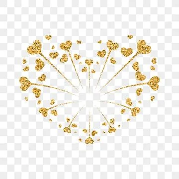 Heart firework gold vector isolated Illustrazione stock