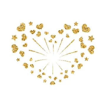 Heart firework gold vector isolated Stock Illustration