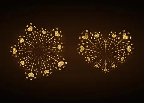 Heart firework gold vector isolated Stock Illustration