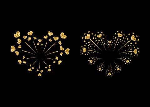 Heart fireworks gold set vector isolated Stock Illustration