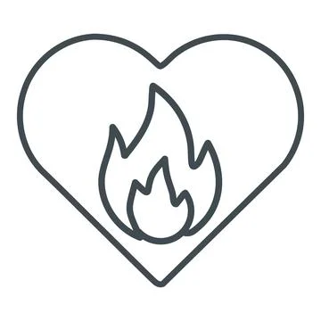 Heart with flame icon. Simple line drawing of a heart with a flame inside, .. Stock Illustration