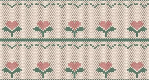 Heart flower on cream knitted pattern, Festive Sweater Design. Seamless Kni.. Stock Illustration