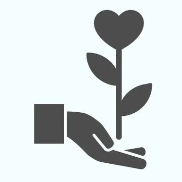 Heart flower solid icon. Flower with heart on a hand vector illustration 스톡 일러스트