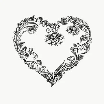 Heart of flowers graphic tatto Stock Illustration