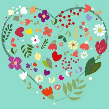 Heart with flowers Stock Illustration