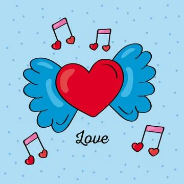 Heart flying and notes Illustrazione stock