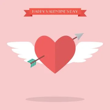 Heart flying with cupid arrow Stock Illustration