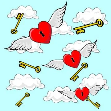 Heart Flying with Keys Illustrazione stock