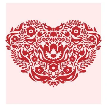 Heart. Folk-style pattern, symmetrical, detailed vector element. Rustic, Scan Stockillustratie