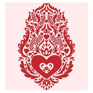 Heart. Folk-style pattern, symmetrical, detailed vector element. Rustic, Scan Stock Illustration