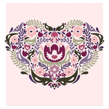 Heart. Folk-style pattern, symmetrical, detailed vector element. Rustic, Scan イラスト素材