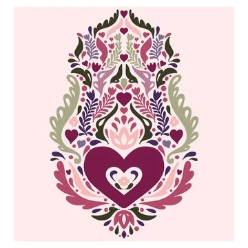 Heart. Folk-style pattern, symmetrical, detailed vector element. Rustic, Scan Stock Illustration