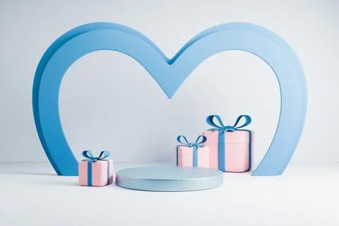 Heart frame with gift boxes on white 3D podium. Stock Illustration