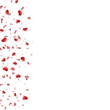 Heart frame isolated white background. Red hearts fall confetti border. Abstr Stock Illustration