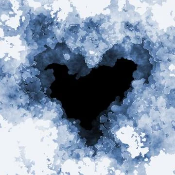 Heart frame made of fluffy clouds in black sky Stock Illustration