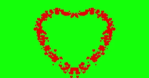 Heart frame made of red hearts animation on a green background. Heart animation Stock Footage 263163049