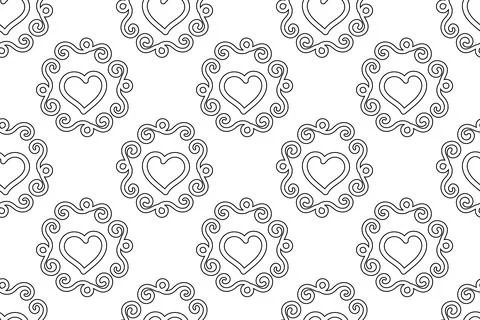 Heart Frame Pattern Coloring Page with Swirls Stock Illustration