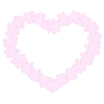 Heart frame with soft pink hydrangea flowers in hand drawn watercolor style for Stock Illustration