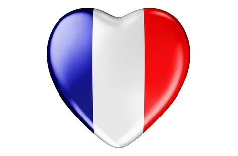 Heart with French flag, 3D rendering Stock Illustration