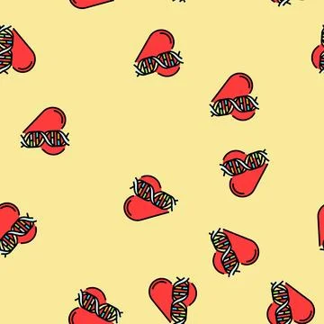 Heart with genetic code lines vector seamless pattern Stock Illustration