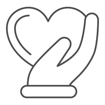 Heart in gentle hand thin line icon, Valentines Day concept, Heart care sign on Stock Illustration
