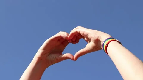 Heart gesture with hands against a clear sky Vídeo Stock 339883017