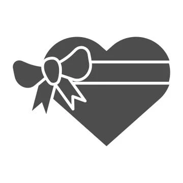 Heart gift box with bow solid icon. Love present vector illustration isolated on Ilustración de archivo