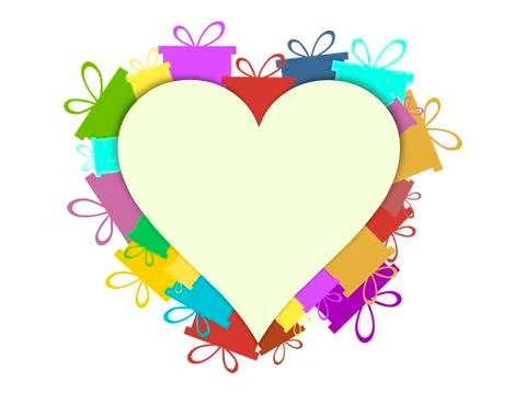 Heart with gift boxes. Festive background postcard. Vector illustration 스톡 일러스트
